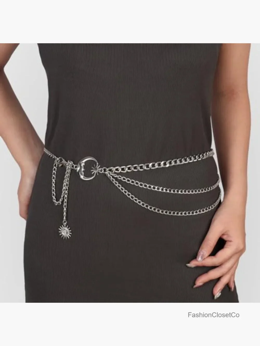 3 Layered Metal Waist Chain Belt for Women Moon & Sun Belly Body Chain Jewelry